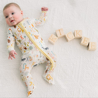 Bamboo Footie with 2-Way Zipper - Animal Alphabet KicKee Pants Size: Newborn