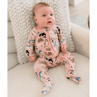 Bamboo Footie with 2-Way Zipper - Baby Rose Arctic Animals KicKee Pants Size: 0-3 Months