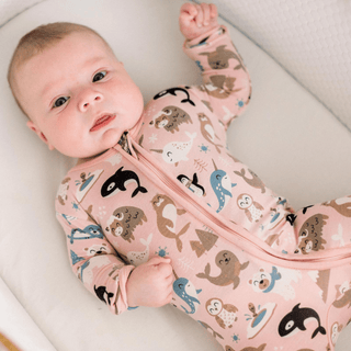 Bamboo Footie with 2-Way Zipper - Baby Rose Arctic Animals KicKee Pants Size: 0-3 Months