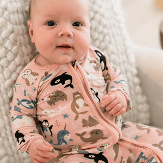 Bamboo Footie with 2-Way Zipper - Baby Rose Arctic Animals KicKee Pants Size: 0-3 Months