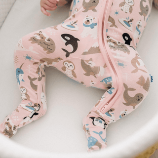 Bamboo Footie with 2-Way Zipper - Baby Rose Arctic Animals KicKee Pants Size: 0-3 Months