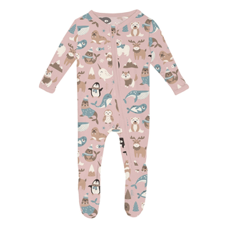Bamboo Footie with 2-Way Zipper - Baby Rose Arctic Animals KicKee Pants Size: 0-3 Months