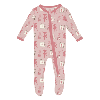 Bamboo Footie with 2-Way Zipper - Baby Rose Ballet Dancers KicKee Pants Size: Newborn