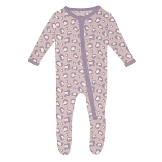 Bamboo Footie with 2-Way Zipper - Baby Rose Cheetah Print KicKee Pants Size: 0-3 Months