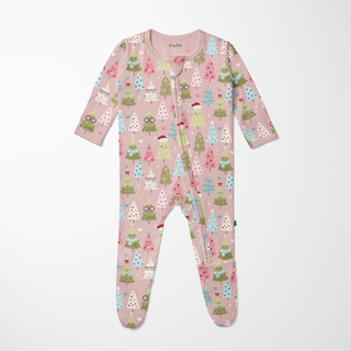 Bamboo Footie with 2-Way Zipper - Baby Rose Cute Trees