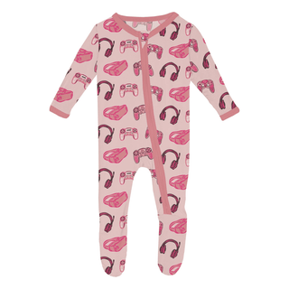 Bamboo Footie with 2-Way Zipper - Baby Rose Gamer KicKee Pants Size: Newborn