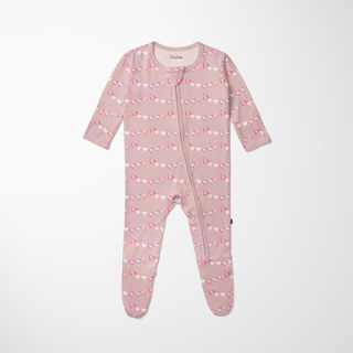 Bamboo Footie with 2-Way Zipper - Baby Rose Heart Bunting Footie Pajamas KicKee Pants Size: 0-3 Months