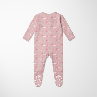 Bamboo Footie with 2-Way Zipper - Baby Rose Heart Bunting Footie Pajamas KicKee Pants Size: 0-3 Months