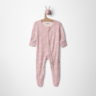 Bamboo Footie with 2-Way Zipper - Baby Rose Heart Bunting Footie Pajamas KicKee Pants Size: 0-3 Months