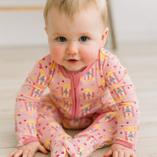 Bamboo Footie with 2-Way Zipper - Baby Rose Movie Night KicKee Pants Size: Newborn