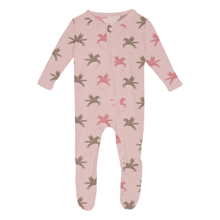 Bamboo Footie with 2-Way Zipper - Baby Rose PegasusKicKee PantsSize: Newborn
