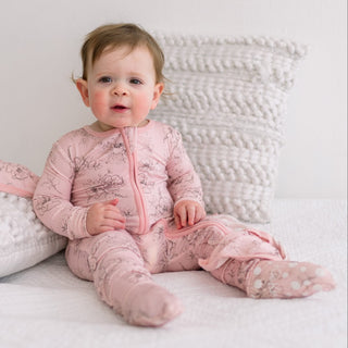 Bamboo Footie with 2-Way Zipper - Baby Rose Pencil Floral KicKee Pants