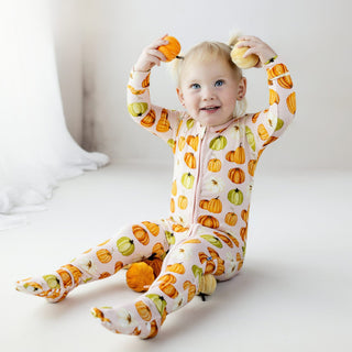 Bamboo Footie with 2-Way Zipper - Baby Rose Pumpkin PatchKicKee PantsSize: Newborn