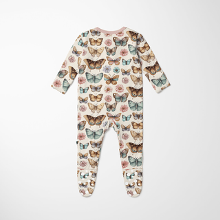 Bamboo Footie with 2-Way Zipper - Botanical Butterflies KicKee Pants Size: Newborn
