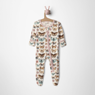 Bamboo Footie with 2-Way Zipper - Botanical Butterflies KicKee Pants Size: Newborn