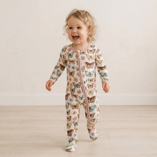 Bamboo Footie with 2-Way Zipper - Botanical Butterflies KicKee Pants Size: Newborn