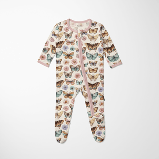 Bamboo Footie with 2-Way Zipper - Botanical Butterflies KicKee Pants Size: Newborn
