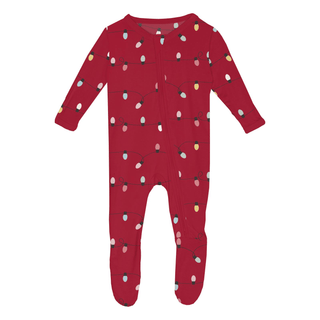 Bamboo Footie with 2-Way Zipper - Crimson Holiday Lights KicKee Pants Size: Newborn