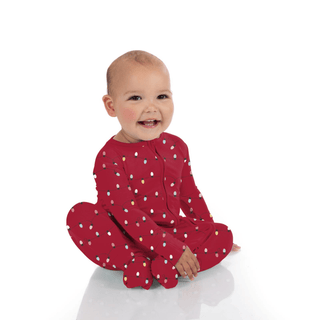 Bamboo Footie with 2-Way Zipper - Crimson Holiday Lights KicKee Pants Size: Newborn