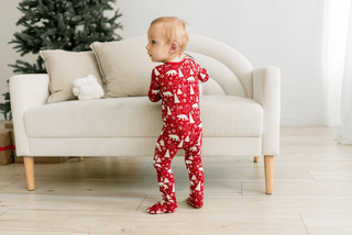Bamboo Footie with 2-Way Zipper - Crimson Polar Bear