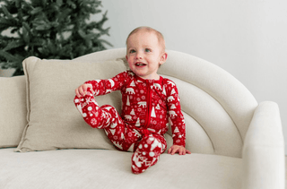 Bamboo Footie with 2-Way Zipper - Crimson Polar Bear