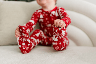 Bamboo Footie with 2-Way Zipper - Crimson Polar Bear