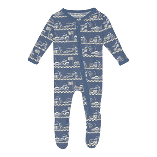 Bamboo Footie with 2-Way Zipper - Denim Motorcycles KicKee Pants Size: 0-3 Months