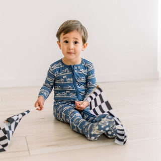 Bamboo Footie with 2-Way Zipper - Denim Motorcycles KicKee Pants Size: 0-3 Months