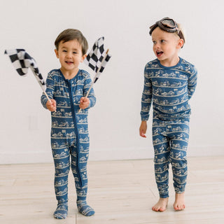 Bamboo Footie with 2-Way Zipper - Denim Motorcycles KicKee Pants Size: 0-3 Months