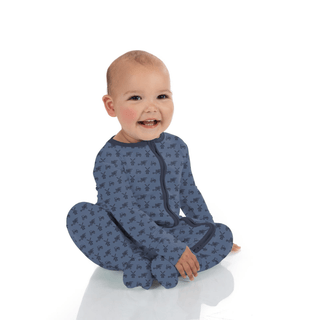 Bamboo Footie with 2-Way Zipper - Denim Tractors & Windmills KicKee Pants Size: 0-3 Months