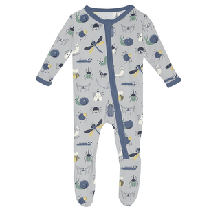 Bamboo Footie with 2-Way Zipper - Dove Bugs KicKee Pants Size: 0-3 Months