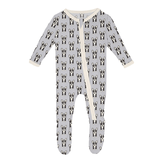 Bamboo Footie with 2-Way Zipper - Dove Bulldogs KicKee Pants Size: 0-3 Months