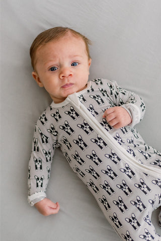 Bamboo Footie with 2-Way Zipper - Dove Bulldogs KicKee Pants Size: 0-3 Months