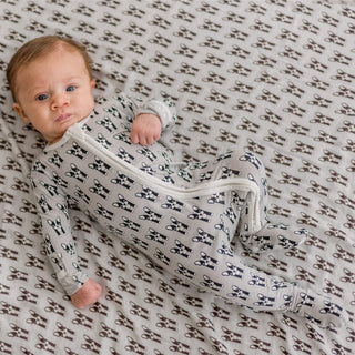 Bamboo Footie with 2-Way Zipper - Dove Bulldogs KicKee Pants Size: 0-3 Months