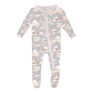 Bamboo Footie with 2-Way Zipper - Dove Princess Dreams KicKee Pants Size: 0-3 Months