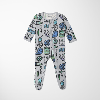 Bamboo Footie with 2-Way Zipper - Dove Surf Footie Pajamas KicKee Pants Size: 0-3 Months