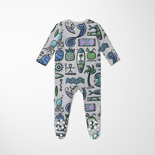 Bamboo Footie with 2-Way Zipper - Dove Surf Footie Pajamas KicKee Pants Size: 0-3 Months