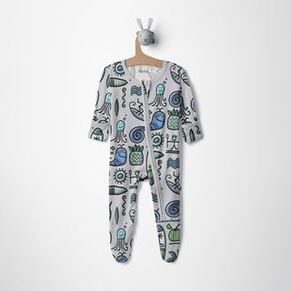 Bamboo Footie with 2-Way Zipper - Dove Surf Footie Pajamas KicKee Pants Size: 0-3 Months