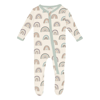 Bamboo Footie with 2-Way Zipper - Earthy Rainbows KicKee Pants Size: Newborn