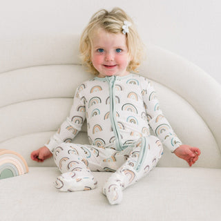 Bamboo Footie with 2-Way Zipper - Earthy Rainbows KicKee Pants Size: Newborn