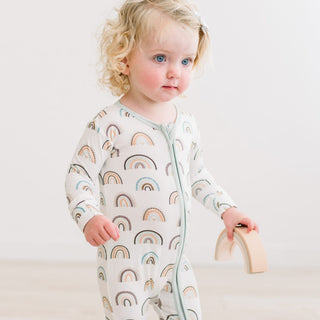 Bamboo Footie with 2-Way Zipper - Earthy Rainbows KicKee Pants Size: Newborn