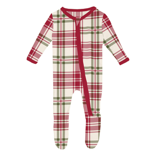 Bamboo Footie with 2-Way Zipper - Fireside Plaid KicKee Pants Size: Newborn