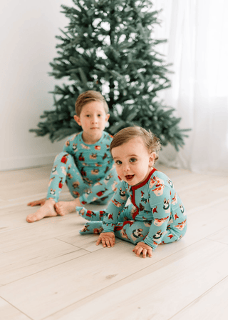 Bamboo Footie with 2-Way Zipper - Glacier Christmas Dogs