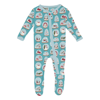 Bamboo Footie with 2-Way Zipper - Glacier Snow Globes KicKee Pants Size: 0-3 Months