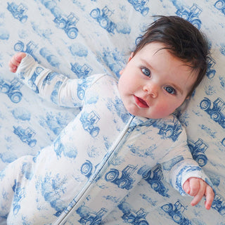 Bamboo Footie with 2-Way Zipper - Hudson (Tractor) Posh Peanut Size: Newborn