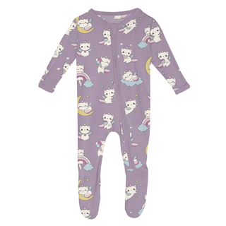 Bamboo Footie with 2-Way Zipper - Lavender Caticorn KicKee Pants Size: 0-3 Months