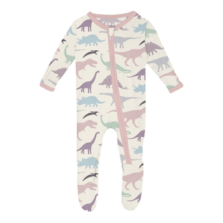 Bamboo Footie with 2-Way Zipper - Lavender Dino Museum KicKee Pants Size: 0-3 Months