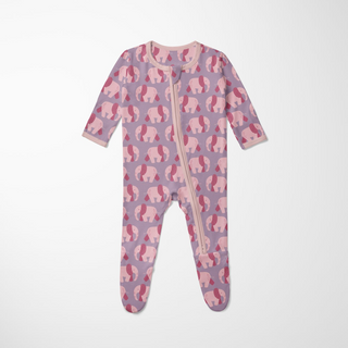 Bamboo Footie with 2-Way Zipper - Lavender Pink Elephants