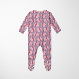 Bamboo Footie with 2-Way Zipper - Lavender Pink Elephants