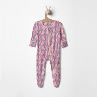 Bamboo Footie with 2-Way Zipper - Lavender Pink Elephants